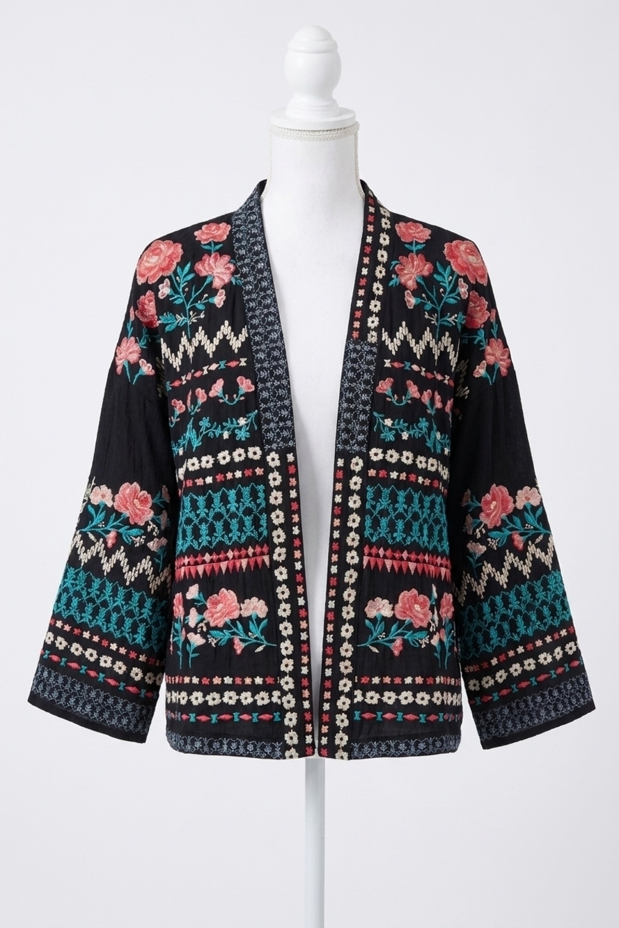 NEW ANDREE BY UNIT open front embroidered cardigan in black